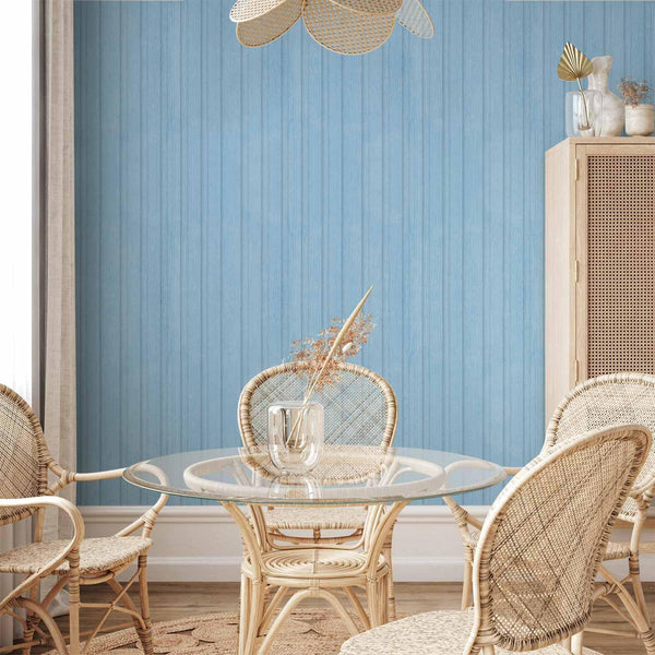 Tappezzeria murale - Blue Panels - Wooden planks in a pastel blue shade