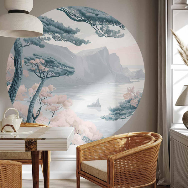 Carta da parati rotonda - Blue coast in delicate colours