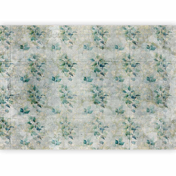 Carta da parati - Mint tones - green leaf bouquets on a retro patterned background