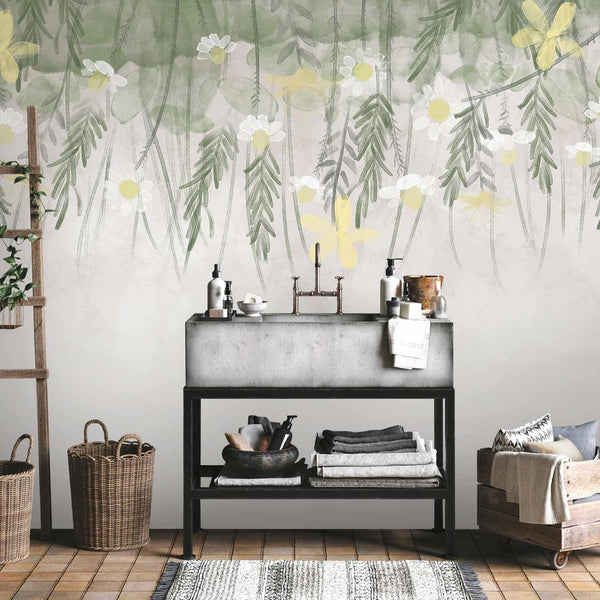 Carta da parati - Home herbarium - subtle floral motif with flowers in watercolour style