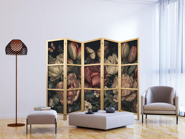 Paravento giapponese - Floral Illustration - Magnificent Flower Buds on a Turquoise Background