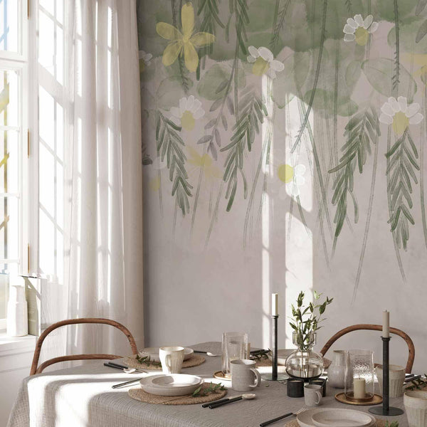 Carta da parati - Home herbarium - subtle floral motif with flowers in watercolour style