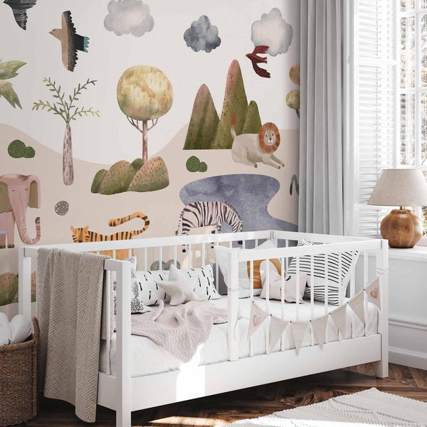 Carta da parati - Africa for Toddlers - Savannah Animals in Pastel Colours