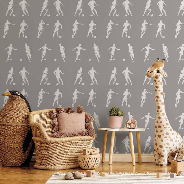 Tappezzeria murale - Sports Silhouettes - Dynamic figures of soccer players on a gray background