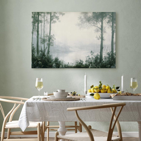 Quadro - Retro Landscape Grove Trees and Pond in Patinated Shades of Green