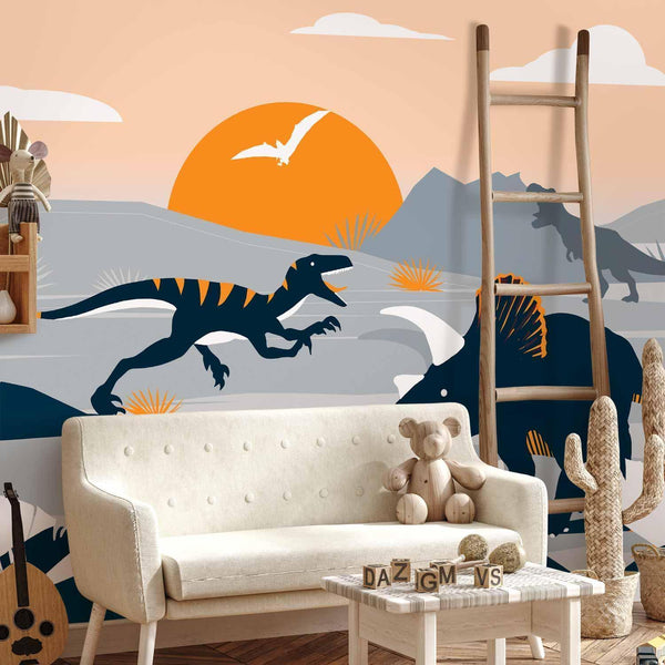 Carta da parati - Last dinosaurs with orange - abstract landscape for a room