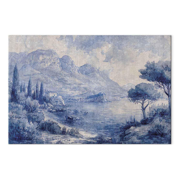 Quadro - Blue Bay - Italian landscape of Lake Como painted with blue ink