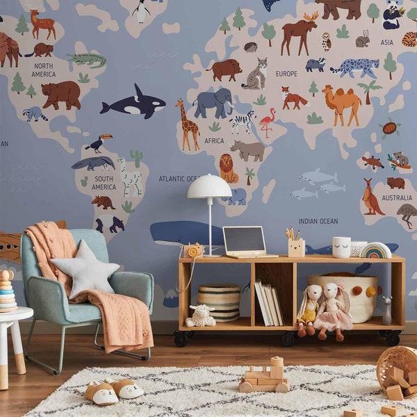 Carta da parati - World Map With Animal Illustrations