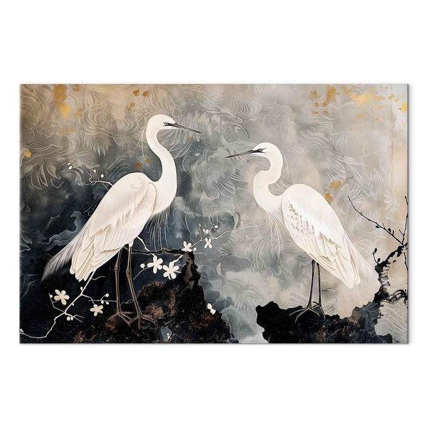 Quadro - Herons and cherry blossoms - oriental-style illustration depicting birds