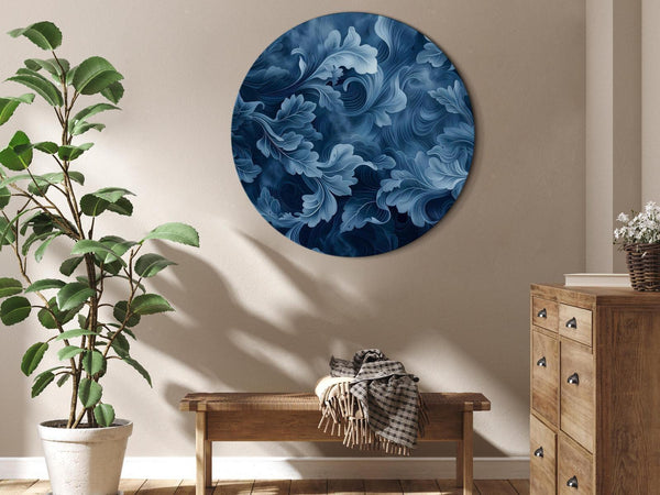 Quadro rotondo - Abstract Ornaments Dark Blue Victorian Leaves