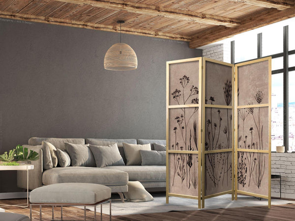 Paravento giapponese - Plant Vintage - Delicate Field Flowers on a Background in Lime Wash Technique