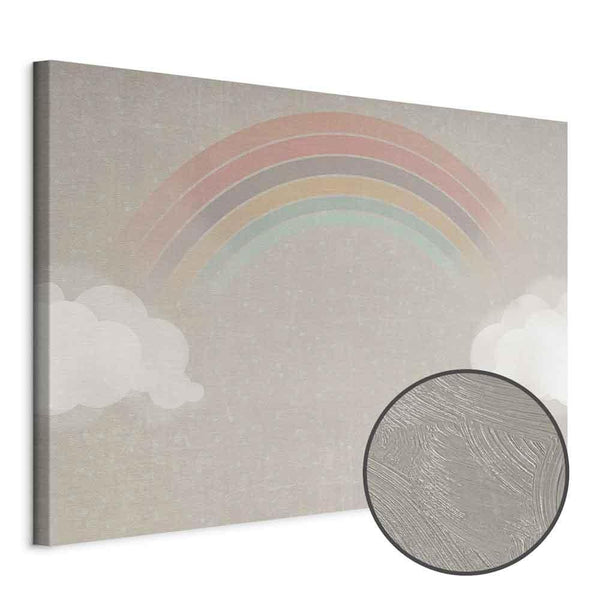 Quadro - Rainy June - Colorful Rainbow Emerging from Clouds on a Bright Background