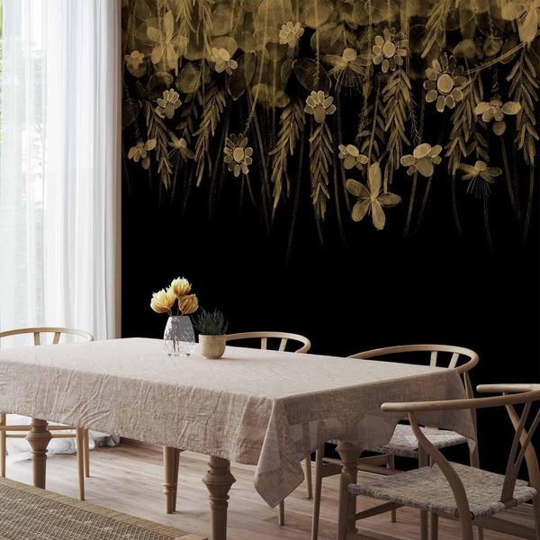 Carta da parati - Nature landscape - black abstract nature motif with flowers in sepia