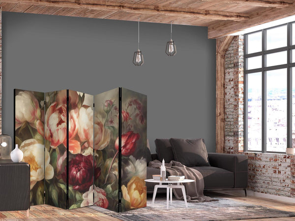 Paravento - Blooming Peonies - Charismatic Flowers Bathed in Sunlight