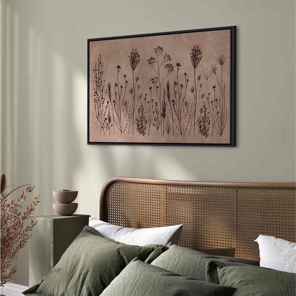 Quadro - Wildflowers – black plants on lime-wash background