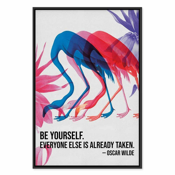 Quadro - Colorful Flamingos - Inspirational Quote with Colorful Bird Silhouettes