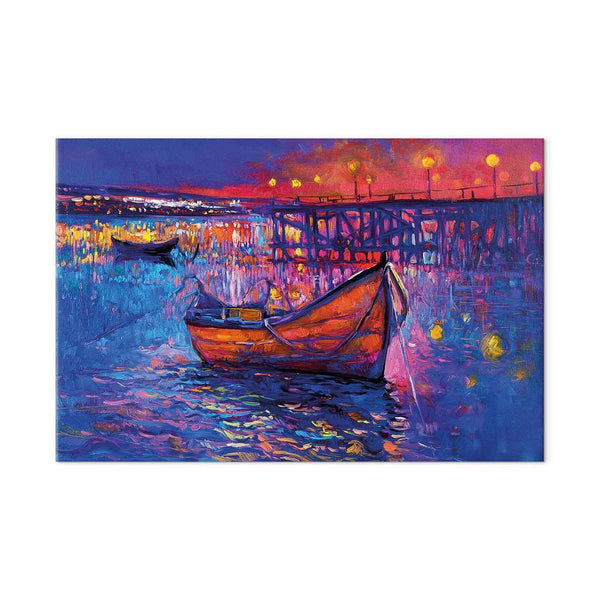 Quadro XXL - Modern impressionism - night landscape of a lake with a floating boat