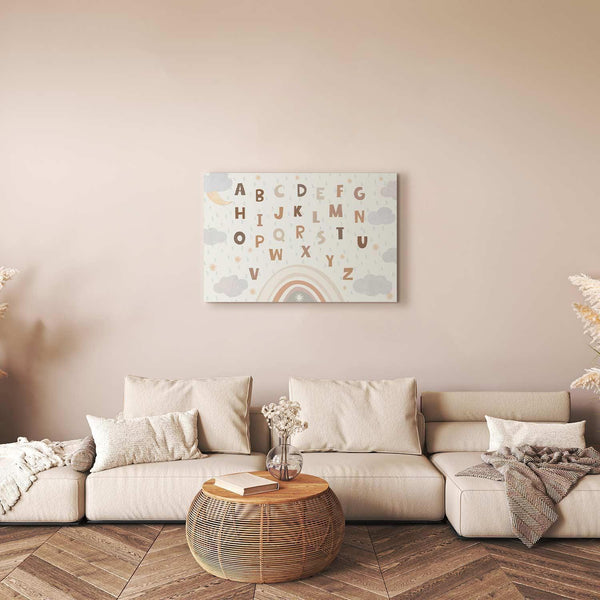 Quadro - Letters Above the Rainbow - Letters Among Streams of Rain and Clouds with a Rainbow Moon and Stars on a Light Background