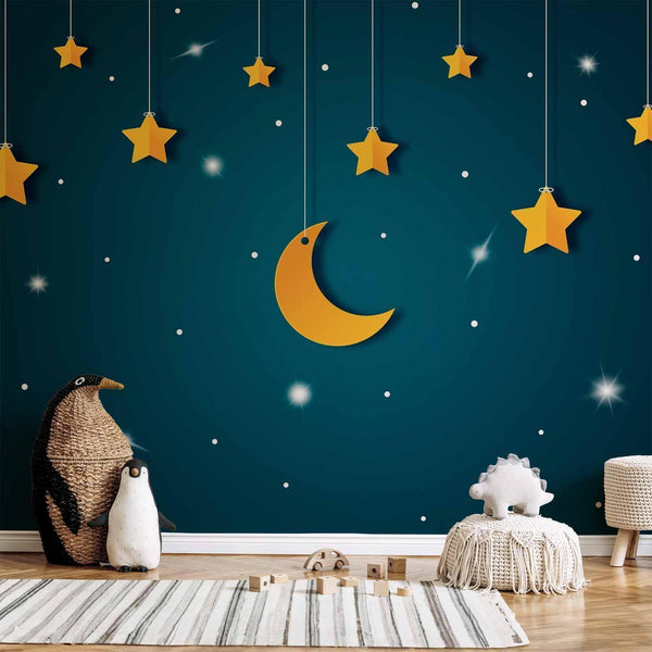 Carta da parati - Skyline - turquoise night sky landscape with stars for children