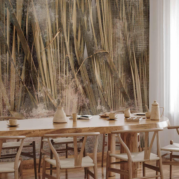 Carta da parati - Dry leaves - landscape of tall grasses in boho style with paint patterns