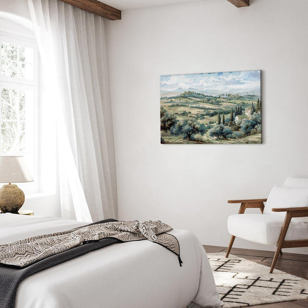 Quadro - Landscape with Green Fields and Trees Tuscan Sunny View