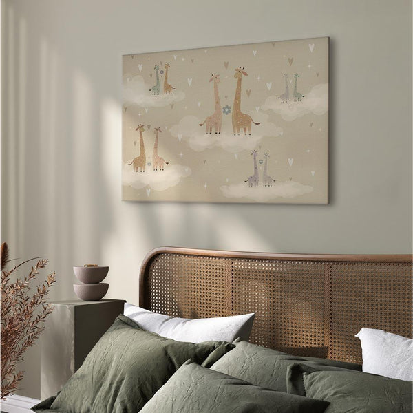 Quadro - Love - Colorful Giraffes Floating on Clouds Among Hearts and Stars