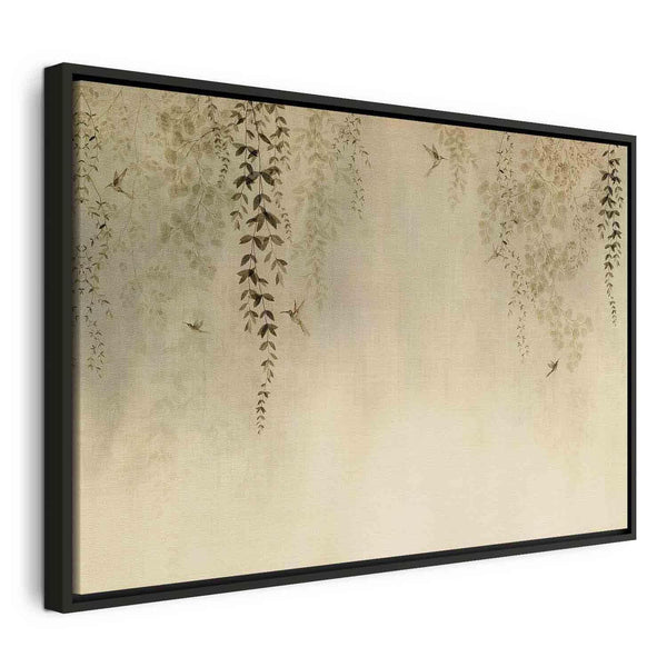 Quadro - Spring Orchard - Hummingbirds Among Tree Branches in Beige Shades