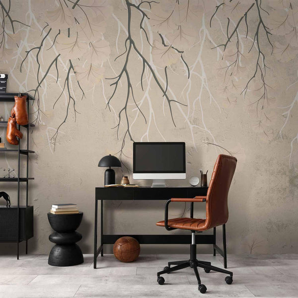 Carta da parati - Abstract falling leaves - subtle nature motif with branches