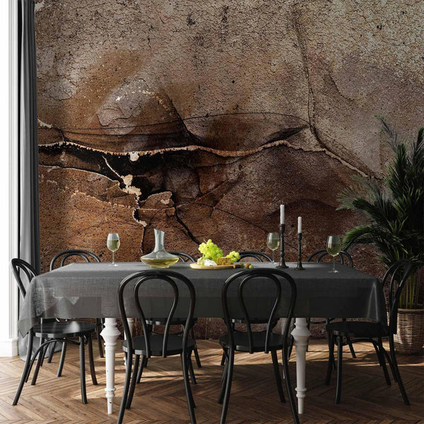 Carta da parati - Rock abstraction - brown and beige pattern in the style of cracked stone