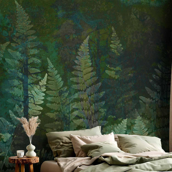 Carta da parati - Green abstraction in the forest - fern leaves in the trunks with patterns