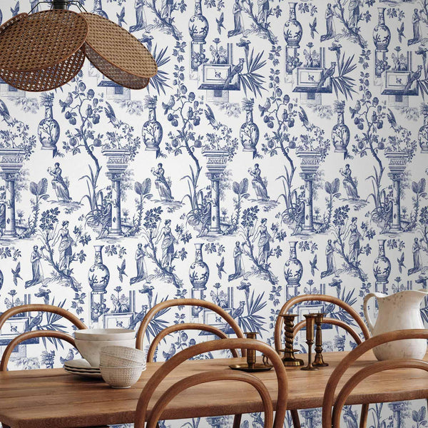 Tappezzeria murale - Blue antique – a delicate pattern with Greek and botanical motifs