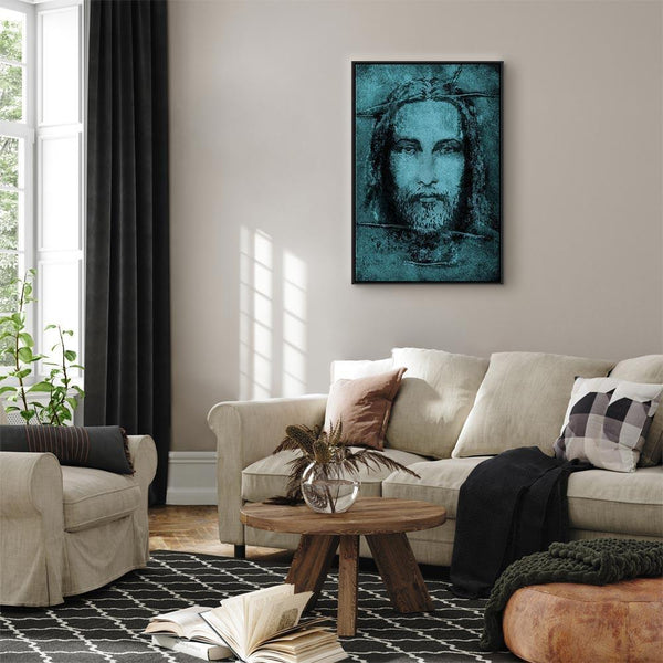 Quadro - Shroud of Turin in Turqoise (1 Part) Vertical
