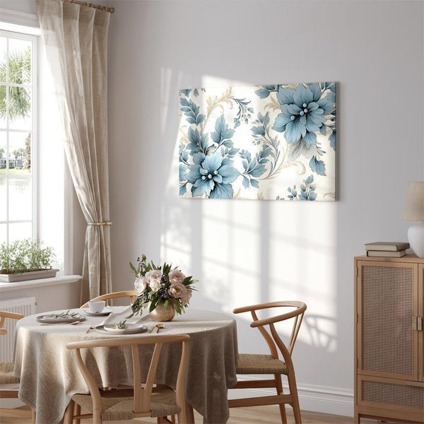 Quadro - Turquoise Flowers in Retro Ambience Floristic Ornaments