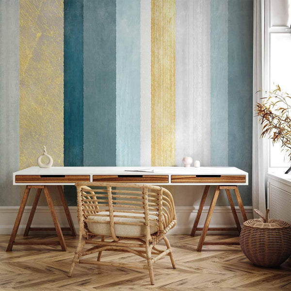 Carta da parati - Striped pattern - abstract background in stripes in blue tones with gold pattern