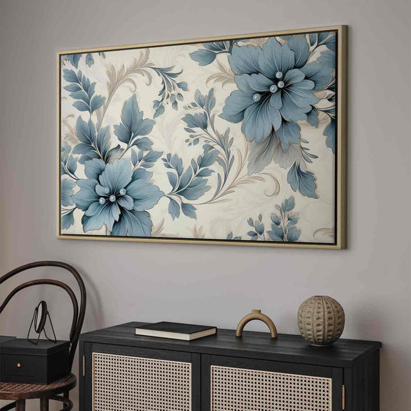 Quadro - Turquoise Flowers in Retro Ambience Floristic Ornaments
