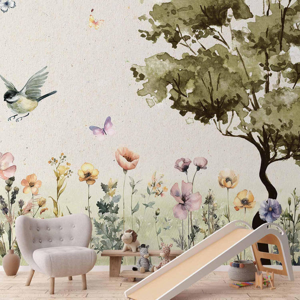 Carta da parati - Spring Meadow - a Clearing With Flowers Painted in Watercolours