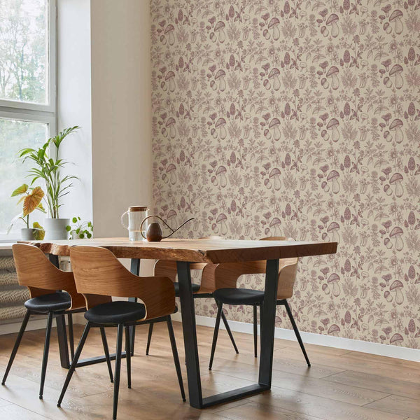 Tappezzeria murale - Beige mushrooms and herbs