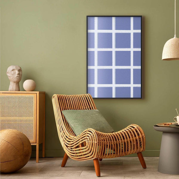 Poster - White Lines - a grid with large gaps on a blue background