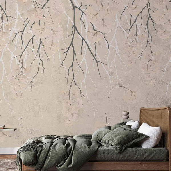 Carta da parati - Abstract falling leaves - subtle nature motif with branches