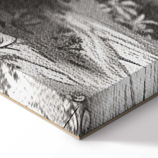 Quadro - Black and White Vintage Landscape Retro View of a Pond with a Boat