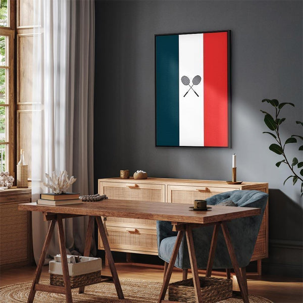 Quadro - Black Badminton Rackets Against the Backdrop of the French Flag
