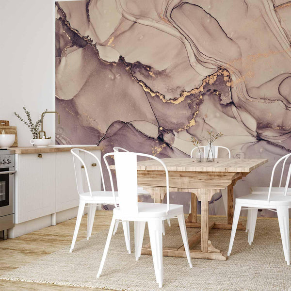 Carta da parati - Watercolour Abstraction - Powder Pink Marble With Gold Accents
