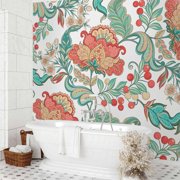 Carta da parati - Ethnic vegetation - plant motif with ornaments in coloured flowers
