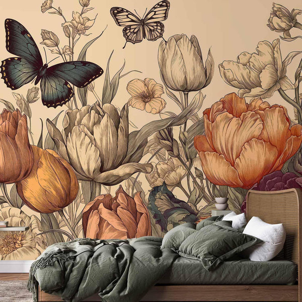 Carta da parati - Colourful tulips on a cream background
