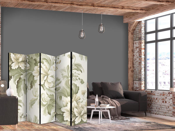 Paravento - Retro Vintage Flowers in Delicate Cream and Green Colors