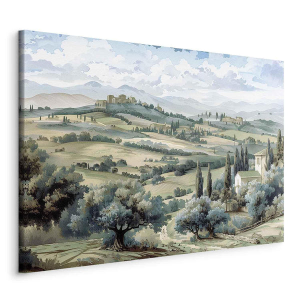 Quadro - Landscape with Green Fields and Trees Tuscan Sunny View