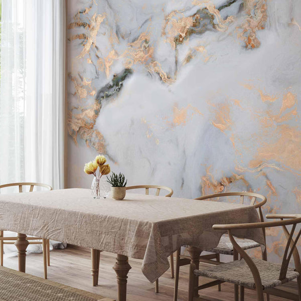 Carta da parati - White Stone - Elegant Marble With Golden Highlights