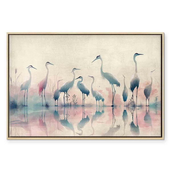Quadro - Birds by the lake - herons painted in watercolour in delicate grey and pink colours