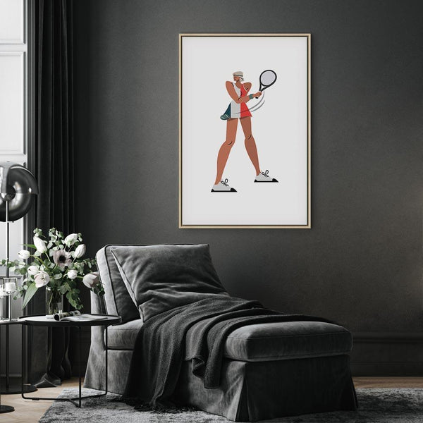 Quadro - Tennis Player With a Racket on a Light Background - Illustration