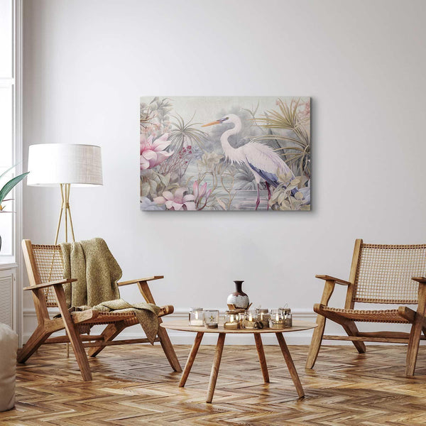 Quadro - Heron wading in a pond - illustration in bright colours